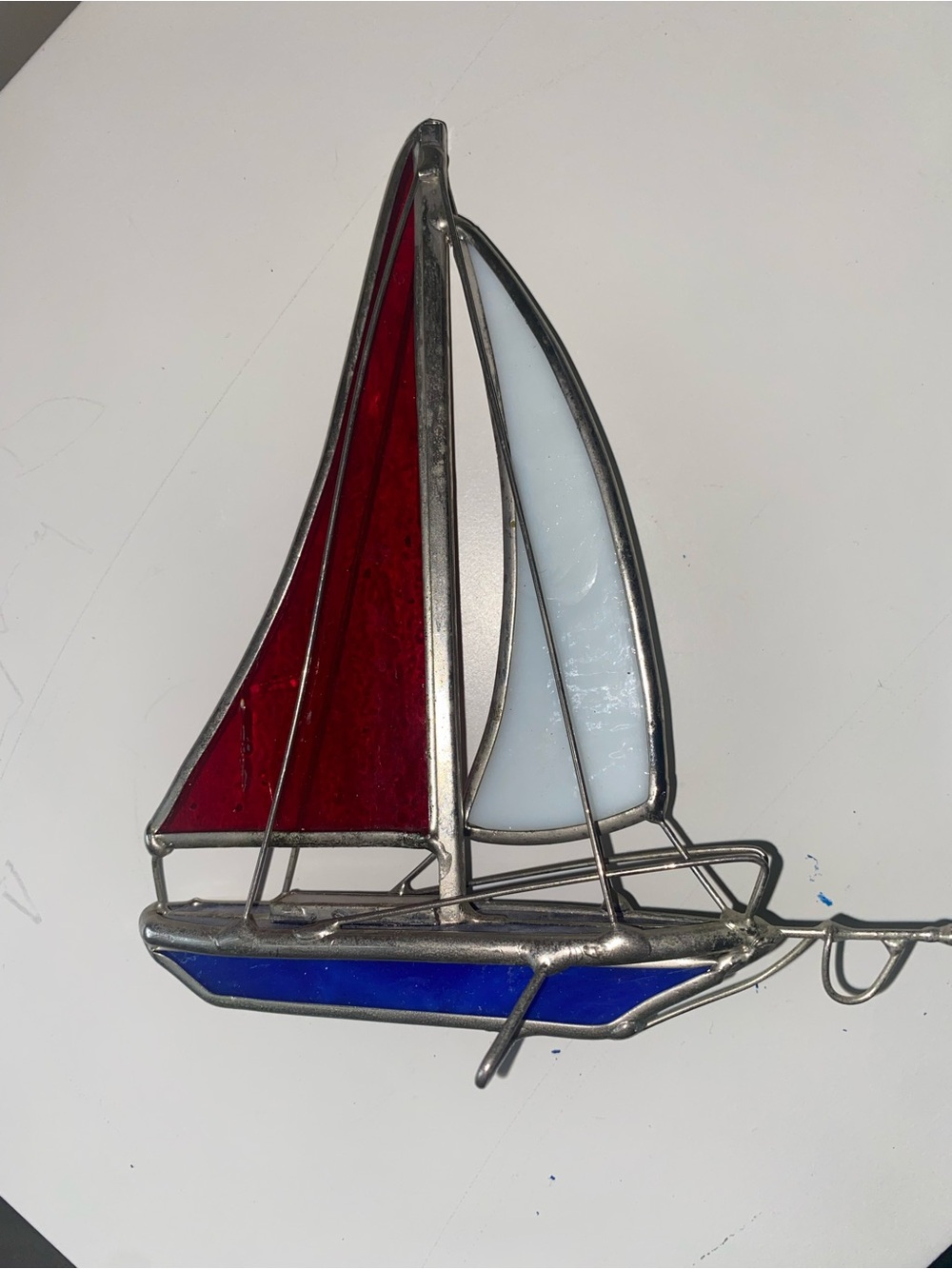 Stained Glass Sailboat Suncatcher - Red, White, Blue
